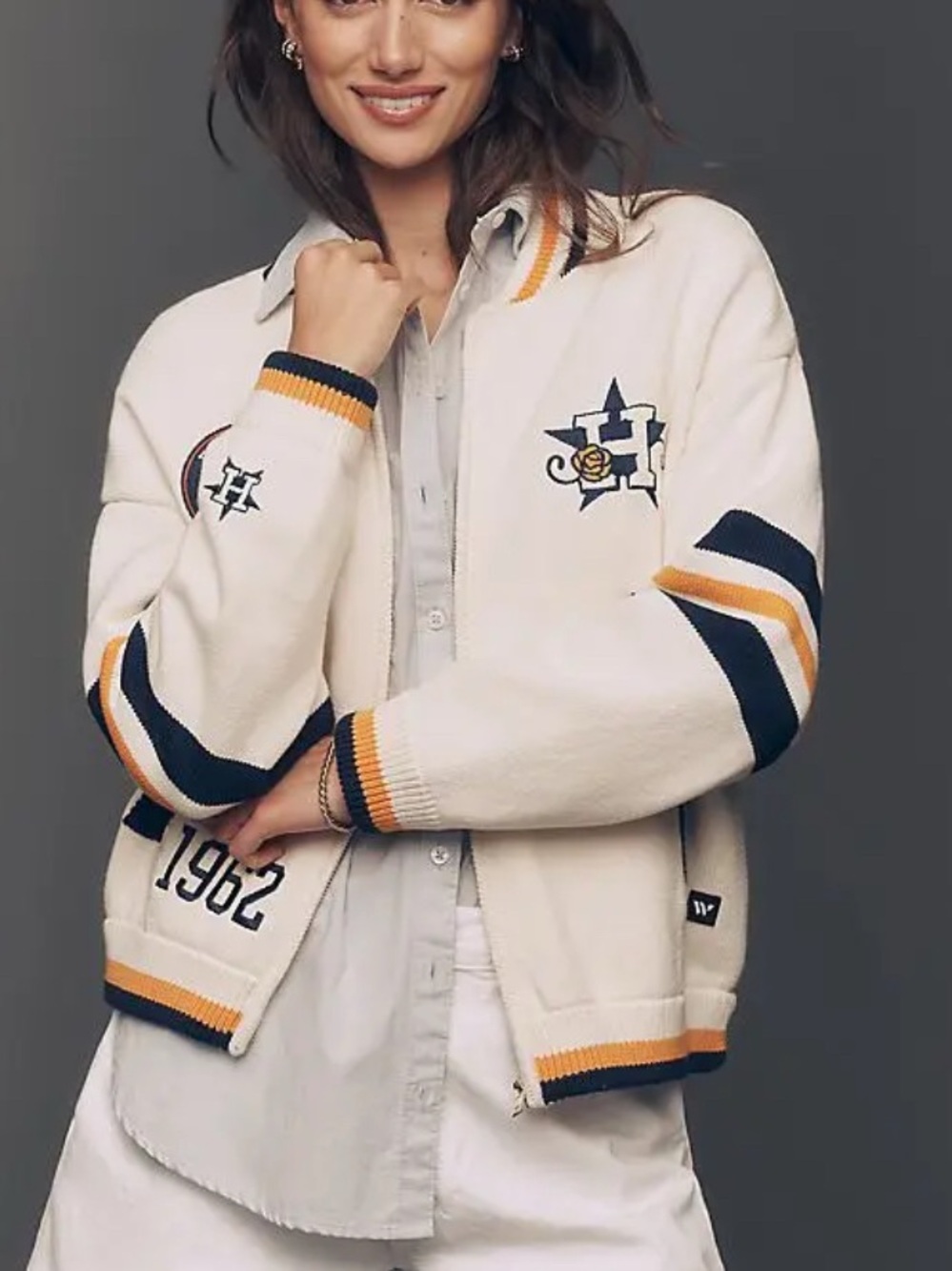 Anthropologie The Wild Collective Houston Astros Sweater Jacket SIZE M